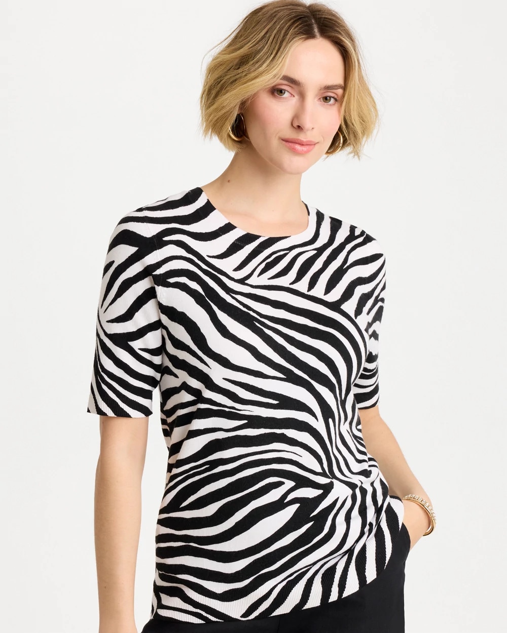 Ella Zebra Crewneck Pullover Sweater | Chico's